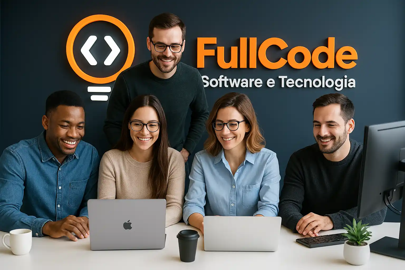 Equipe Full Code trabalhando juntos com sucesso